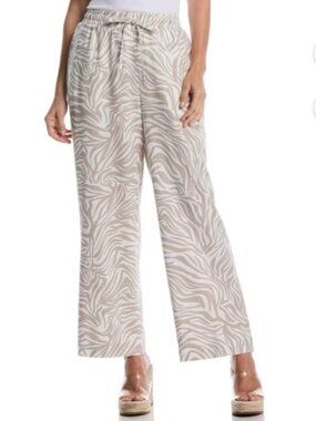 Rafaella Women's Drawcord Waistband Wide Leg Linen Blend Pant Size L